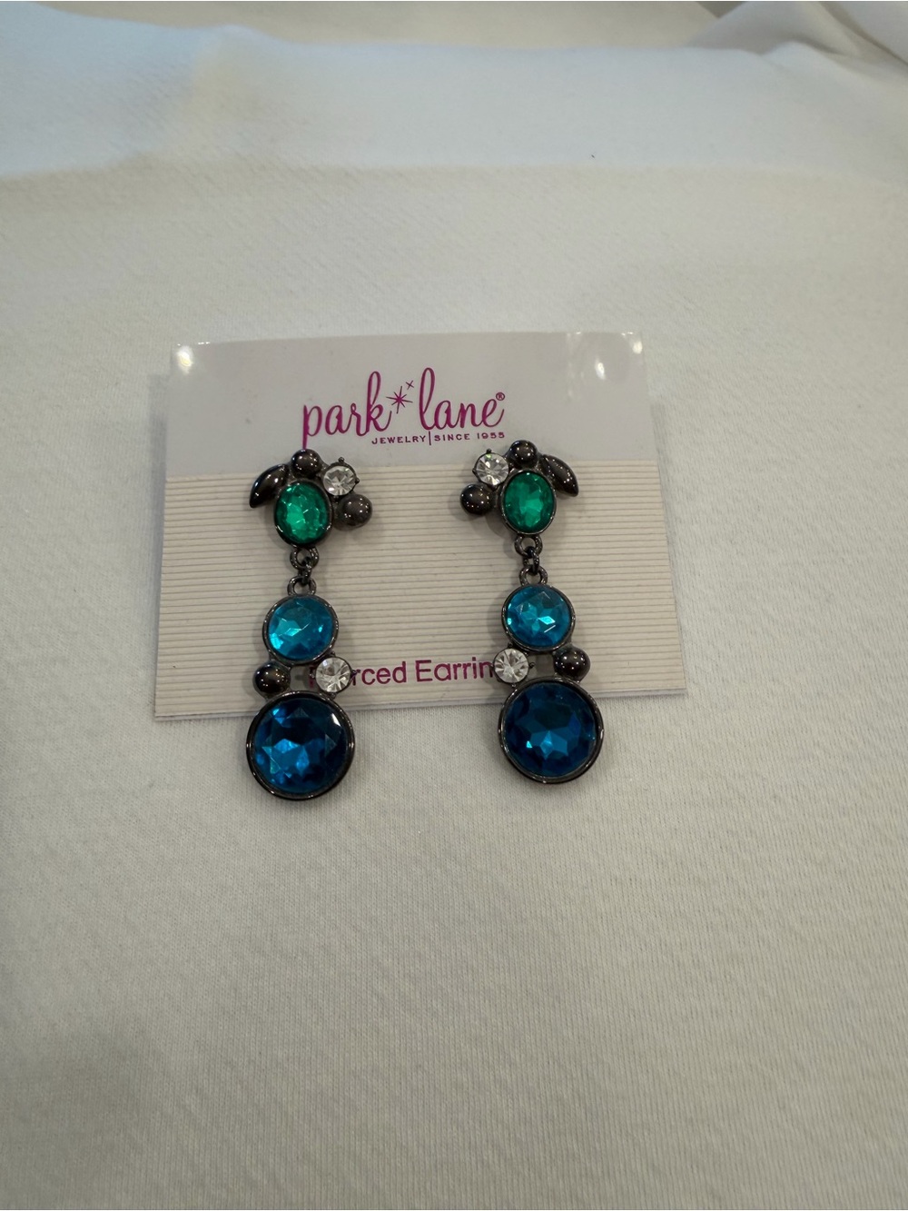 NWT - Park Lane Teal and Cobalt Crystal Drop Earrings